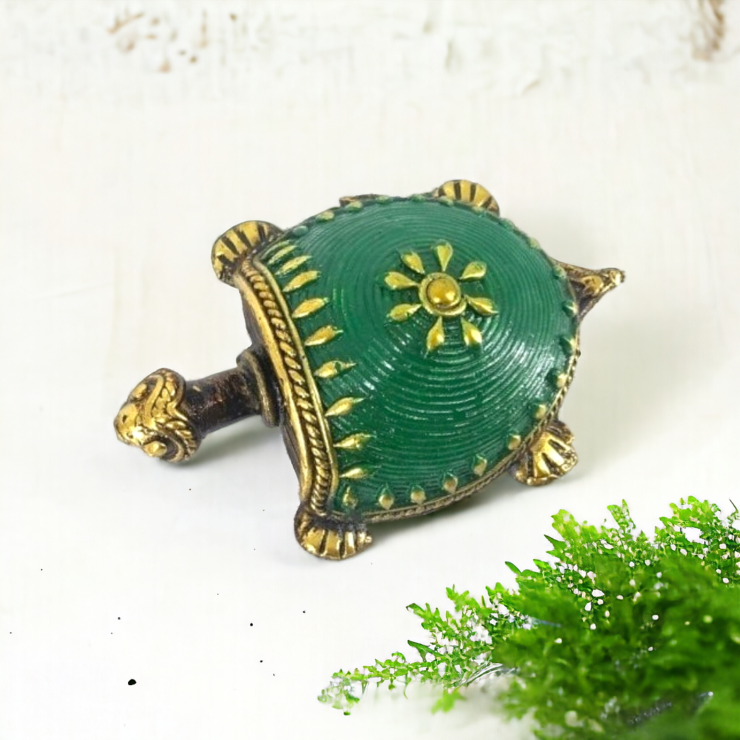 Tribal Handicraft Bell Metal Turtle (Green)