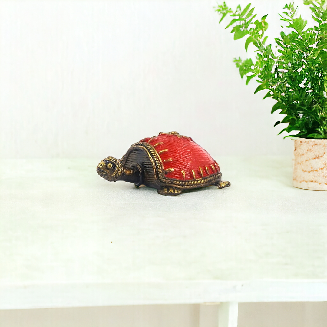 Tribal Handicraft Bell Metal Turtle (Red)