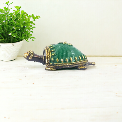 Tribal Handicraft Bell Metal Turtle (Green)