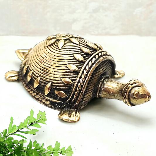 Tribal Handicraft Bell Metal Turtle (Golden)
