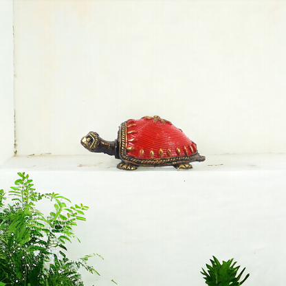 Tribal Handicraft Bell Metal Turtle (Red)