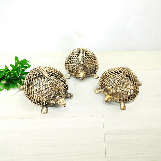 Tribal Handicraft Bell Metal Turtle (Jaali Design)