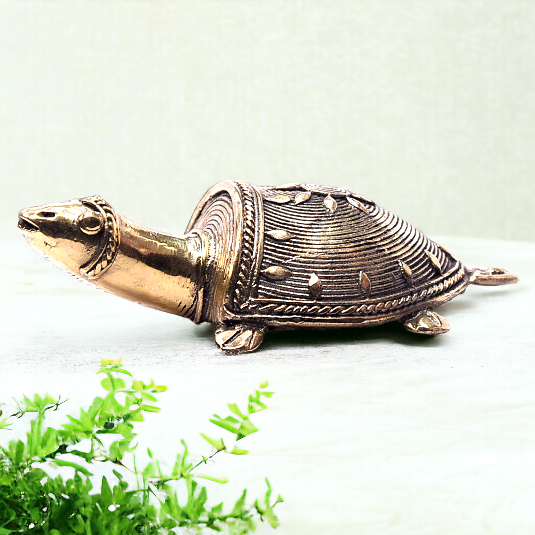 Tribal Handicraft Bell Metal Turtle (Golden)