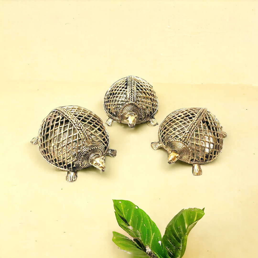 Tribal Handicraft Bell Metal Turtle (Jaali Design)