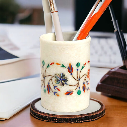 Handmade Marble Inlay Pen Stand - A Perfect Gift for Stylish Table