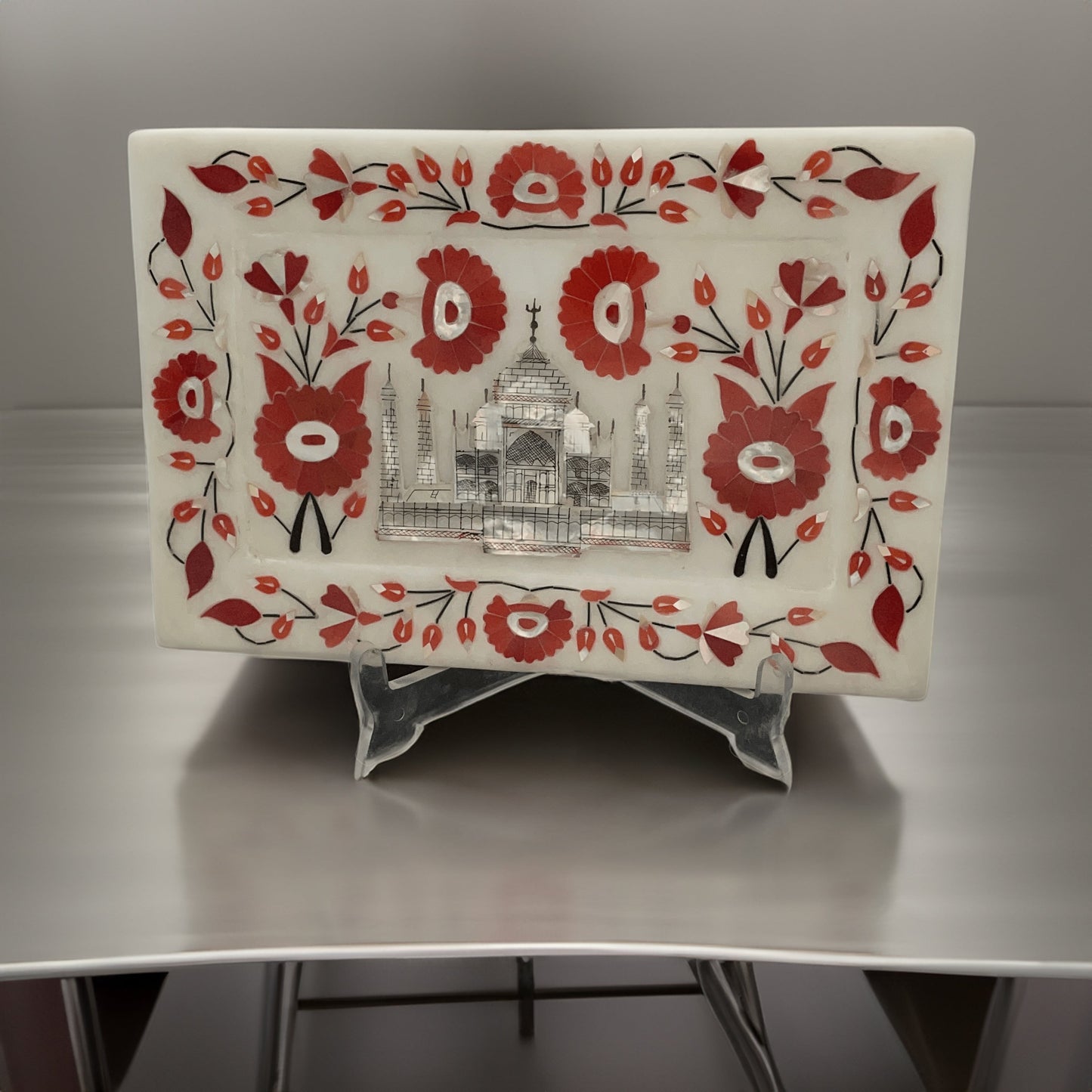 Marble Plate With Intricate Inlay Artwork
