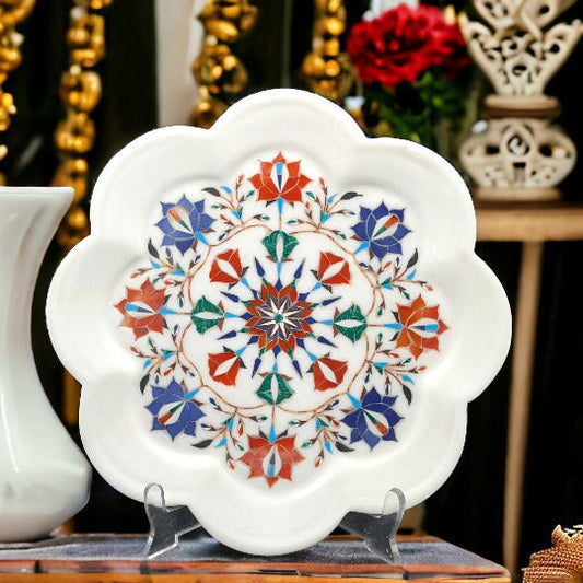 Marble Plate With Intricate Inlay Artwork