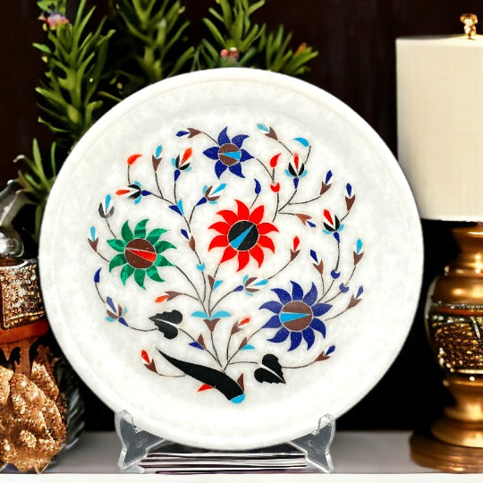 Handcrafted Floral Marble Plate – Elegant Decorative Art Piece
