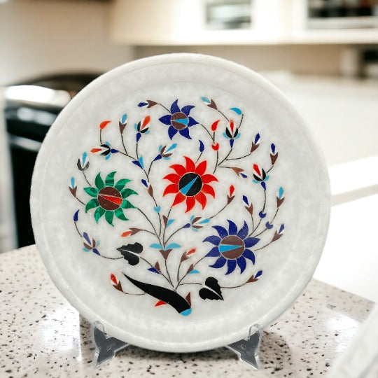 Handcrafted Floral Marble Plate – Elegant Decorative Art Piece