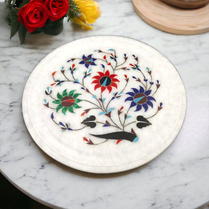 Handcrafted Floral Marble Plate – Elegant Decorative Art Piece