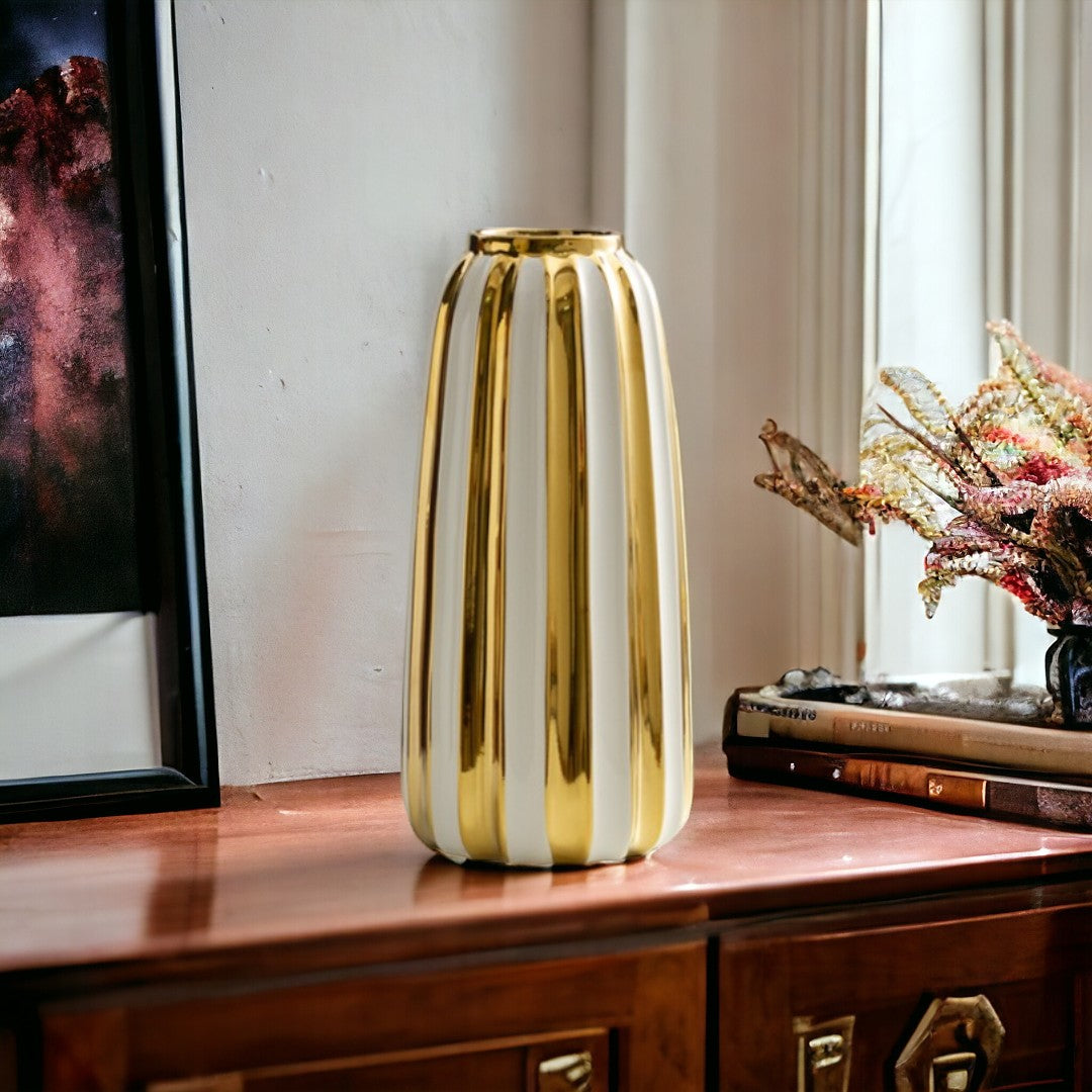 Gold and White Ceramic Vase